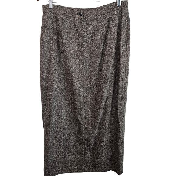 Conrad C Vintage Skirt Women Size 14 Brown 90s Midi Silk Wool Preppy Academia - Picture 2 of 10